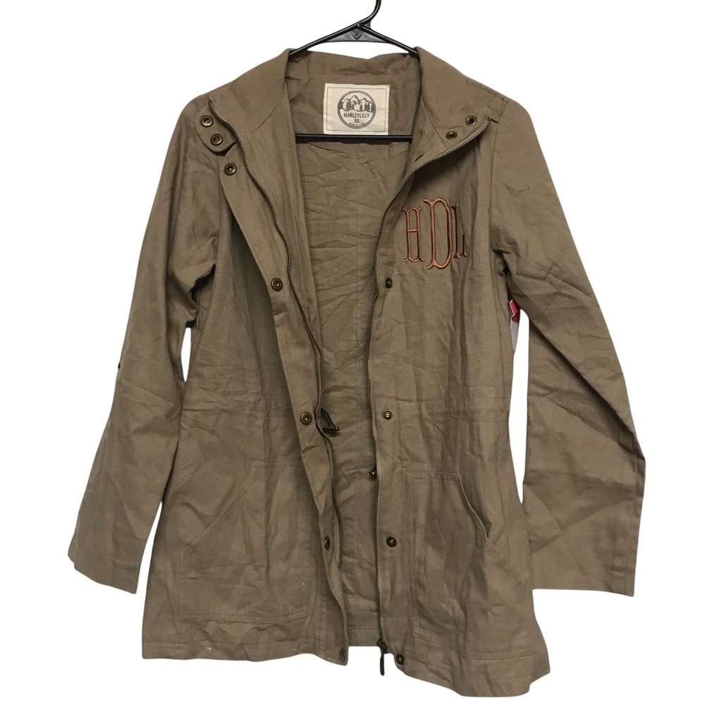 Marley Lilly Monogrammed Utility Field Jacket Tan Khaki XS NWT